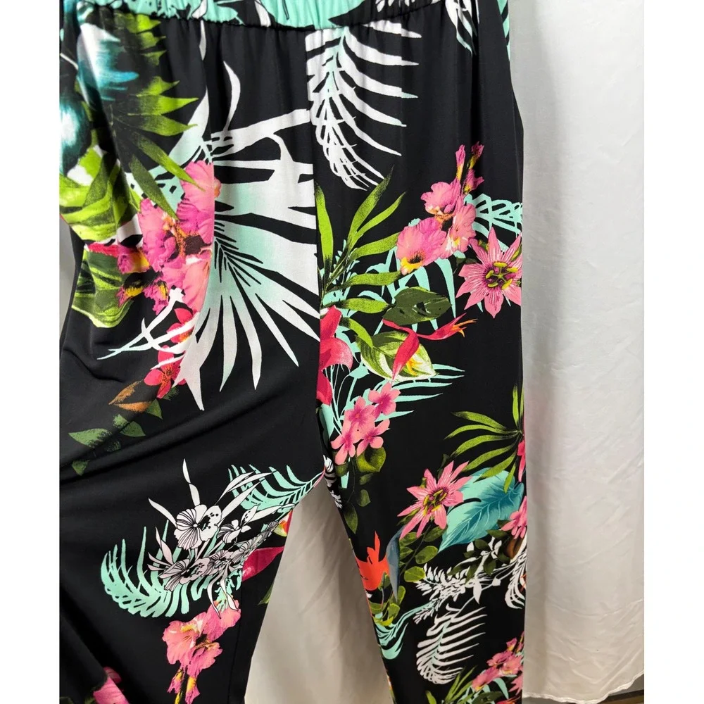 Attitudes by Renee Floral Jumpsuit Black Pink 3/4 Sleeve Petite Small NWT - Picture 6 of 6